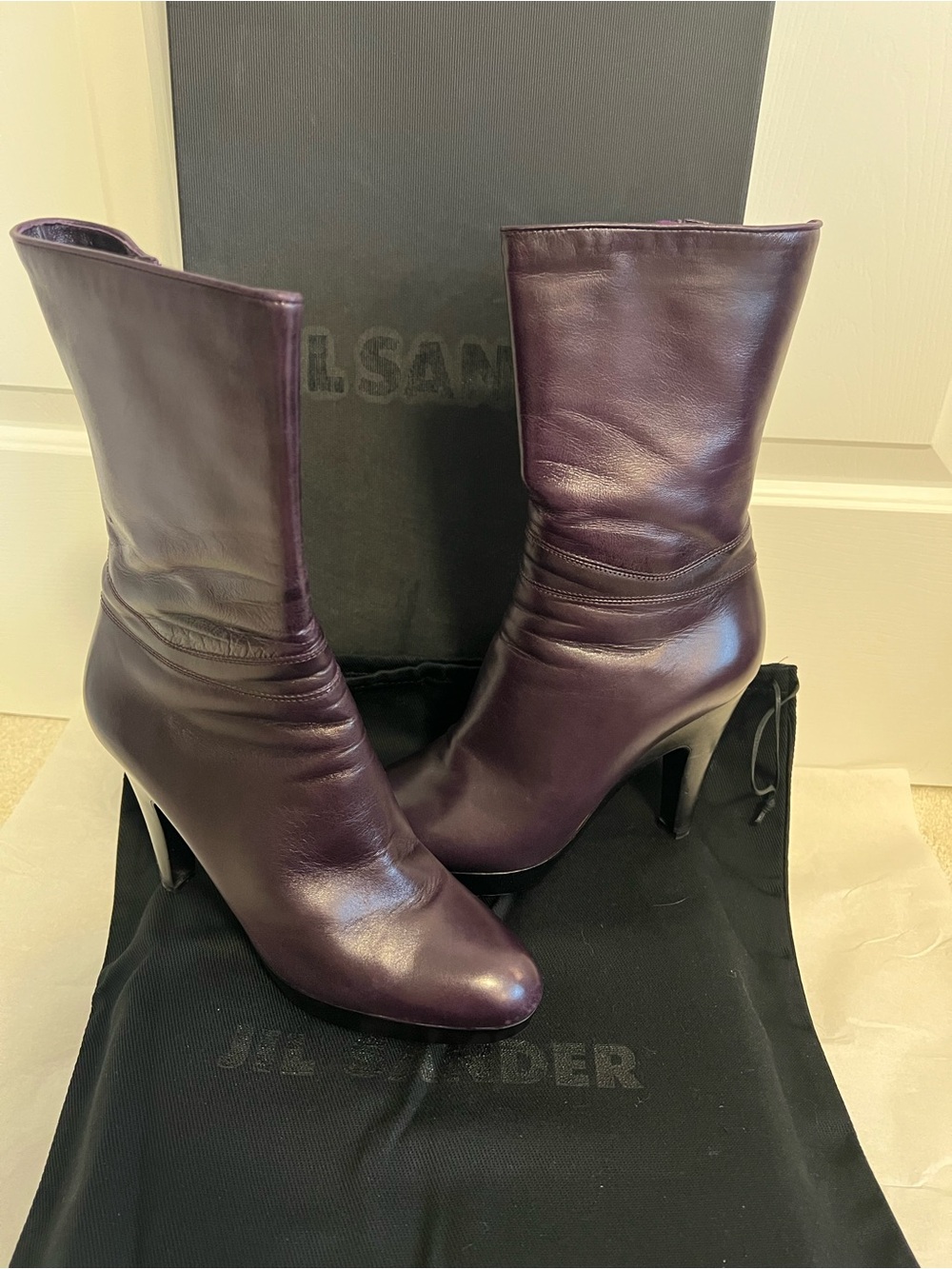 Jil Sander Purple Leather Mid-Calf Heel Boots EU size 39